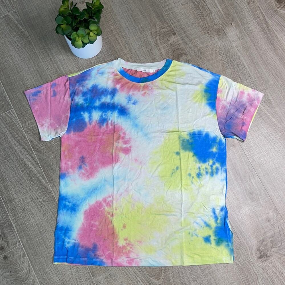 LUSH Oversize Pink Blue Tie Dye Short Sleeve Crew Neck T-Shirt Womens